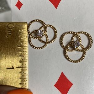 Vintage 3 Circles with Rhinestone Stud Earrings